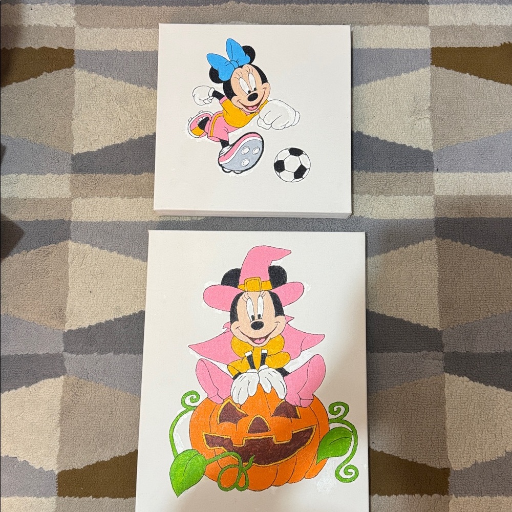 Minnie Mouse Canvas Wall Art - Blue, Pink, Yellow